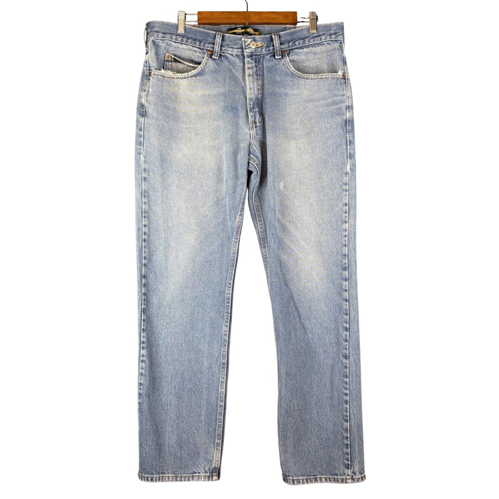 Lee Regular Fit Straight Leg Jeans Mens 36x32 Light Wash Denim Distressed Casual